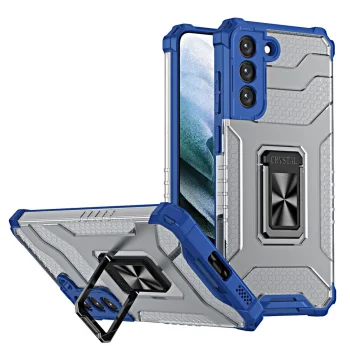 Vāciņš Samsung Galaxy S22+ Crystal Ring Case ar gredzena turētāju, zils