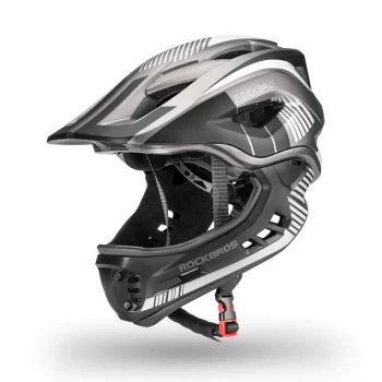 Rockbros TT-32SBTG-S Children's Bicycle Helmet with Removable Chinbar, Size S, Gray