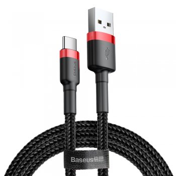 Baseus 50cm 3A USB-C Type-C Lādētājs uzlādes vads kabelis | Charging Cable for Samsung Huawei Xiaomi Nokia - Black/Red