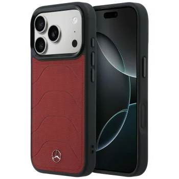 Чехол Mercedes Leather Mesh with Bow Line MagSafe для iPhone 17 Pro Max, красный