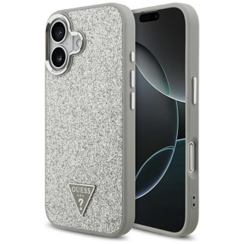 Чехол Guess Glitter Triangle Logo MagSafe для iPhone 17 - серебристый