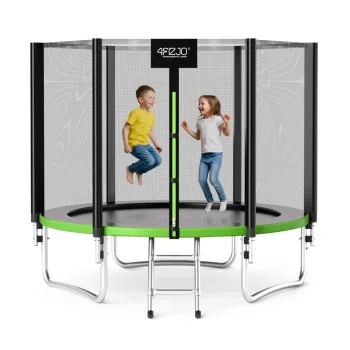 4Fizjo CLASSIC 252 cm (8FT) dārza batuts ar aizsargtīklu un kāpnēm, zaļš/melns