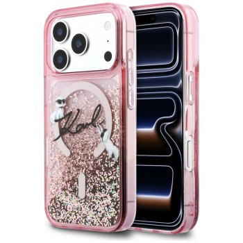Karl Lagerfeld šķidra spīduma Karl Script Logo MagSafe vāciņš iPhone 17 Pro Max – rozā | Phone Case Cover