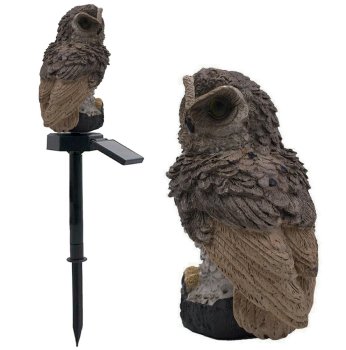 Solar garden LED owl lamp, brown