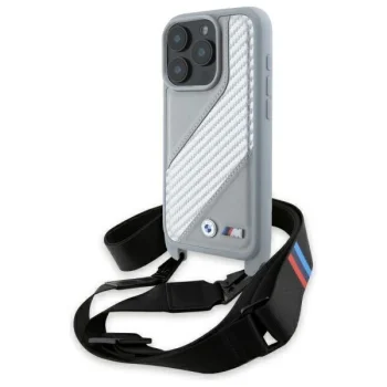 Чехол BMW для iPhone 16 Pro M Edition Carbon Stripe & Strap, серый