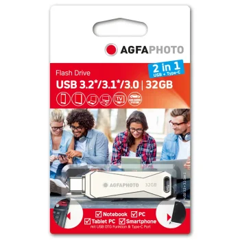 Флеш-накопитель AgfaPhoto 2in1 32GB USB Type-C OTG, серебристый