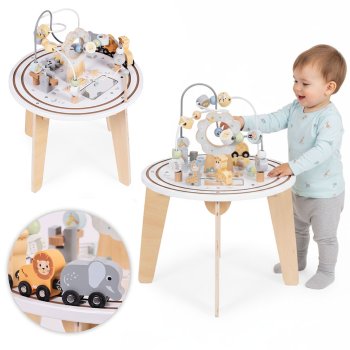 ECOTOYS 5-in-1 Wooden Activity Table for Toddlers with Bead Maze and Mirror