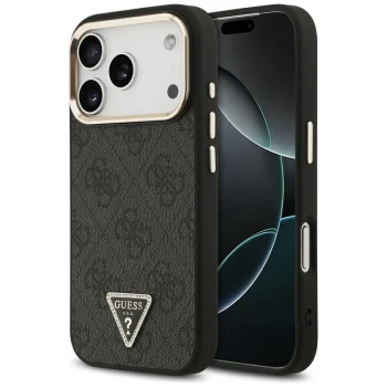 Чехол Guess 4G Triangle Logo MagSafe для iPhone 17 Pro / 18 Pro, черный с золотым