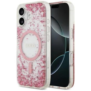 Guess Resin Bottom Glitter MagSafe magnētiskais vāciņš iPhone 17 – rozā | Phone Case Cover