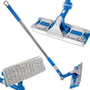 Telescopic Window Squeegee and Scrubber, Blue
