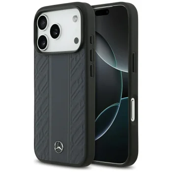 Чехол Mercedes Leather Laurel Leaves Stripes MagSafe для iPhone 17 Pro, синий