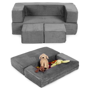 Bērnu moduļu rotaļu dīvāns ECOTOYS, 4 mīksti spilveni, pelēks