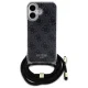Guess iPhone 16 vāciņš Crossbody Cord 4G Print, melns