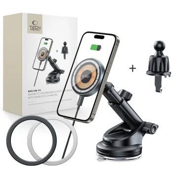 Tech-Protect MM15W-V5 auto turētājs ar 15W MagSafe lādētāju, melns