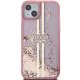 Guess iPhone 15 Plus / 14 Plus vāciņš Liquid Glitter Gold Stripes, rozā