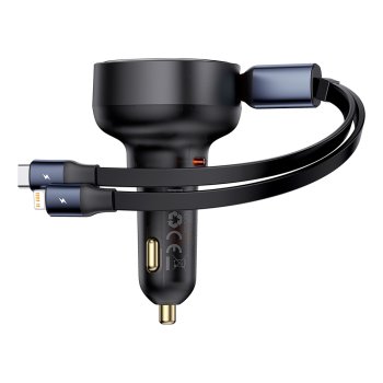 Baseus Enjoyment USB-C automašīnas lādētājs ar USB-C / Lightning 60W kabeli - melns | Phone Car Charger