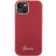 Guess iPhone 15 vāciņš Silicone Script Metal Logo & Frame, sarkans