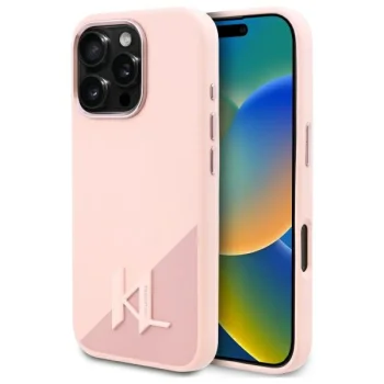 Karl Lagerfeld silikona Shadow vāciņš ar metāla iniciāli un MagSafe iPhone 16 Pro Max — rozā | Phone Case Cover