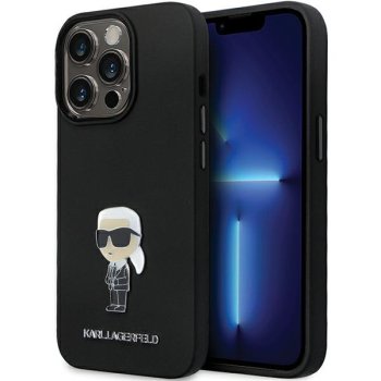 Karl Lagerfeld iPhone 14 Pro vāciņš Silicone Ikonik Metal Pin, melns