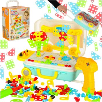 Kids Toy Tool Set with Screwdriver and Building Blocks, 258 Pieces, Suitcase