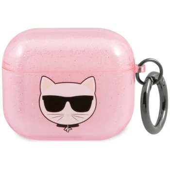 Чехол Karl Lagerfeld для AirPods 3 Choupette Head Glitter, розовый