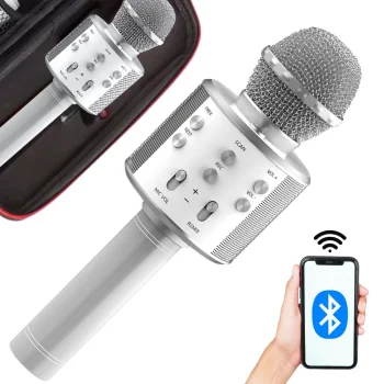 Беспроводной Bluetooth микрофон для караоке с динамиком и чехлом,...
