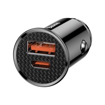 Baseus Circular Car Charger USB Type C / USB 30W PD, Black | Automašīnas Telefona Lādētājs