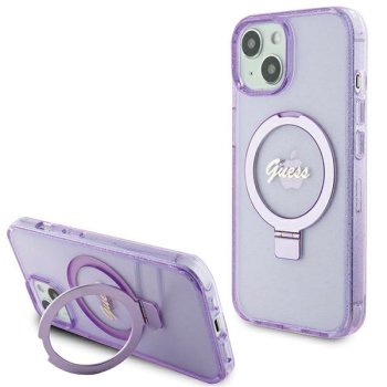 Guess Ring Stand Script Glitter MagSafe apvalks iPhone 15 - violets | case for purple