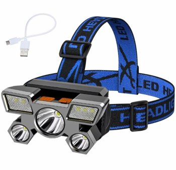 Compact headlamp with 9 LED XPE, 800 lm, rechargeable battery
