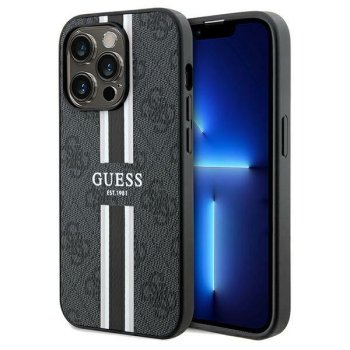 Apple iPhone 15 Pro 6.1'' Guess 4G Printed Stripes MagSafe Case Cover, Black