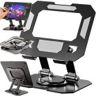 Adjustable Tablet and Phone Stand for 4-16" Devices, 360° Rotating, Black