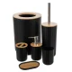 Ruhhy 00024636 Bathroom Accessory Set, 6 Pieces, Black/Bamboo