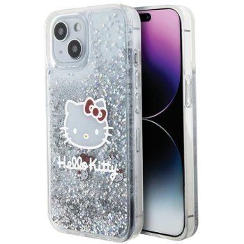 Hello Kitty iPhone 15 vāciņš Liquid Glitter Charms Kitty Head, sudraba