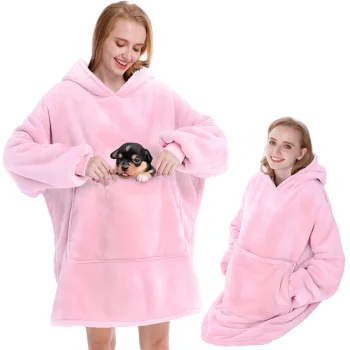 Silts hūdijs, džemperis-sega ar kapuci un kabatu, Rozā | Oversized Warm Hoodie Sweatshirt Blanket