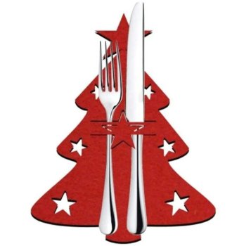 Galda Piederumu Kabatiņas, Ziemassvētku Eglīte, Sarkana krāsa, 6 gab. komplekts | Cutlery Pockets