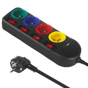 Maclean MCE508 B pagarinātājs, 4 ligzdas, USB-A/C, 1.5m, melns