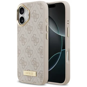 Чехол Guess 4G Logo Plate MagSafe для iPhone 17 розовый