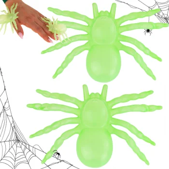 Halloween Decoration Large Spiders, Fluorescent, 11 cm, 2 pcs, Green