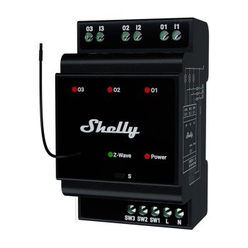 Z-Wave DIN sliedes relejs Shelly Wave Pro 3 3 kanāli 48A