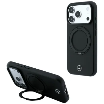 Чехол Mercedes Leather with Ring Stand MagSafe для iPhone 18 Pro Max / 17 Pro Max, черный