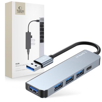 HUB Tech-Protect V0 5в1 USB-A - USB-A 3.0 / 3x USB-A 2.0 / USB-C - серый