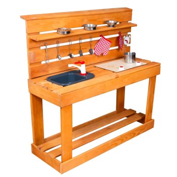 Bērnu Rotaļu Koka Virtuve Pagalmam ar Piederumiem, 98x100x40cm | Backyard Wooden Kitchen with Accessories