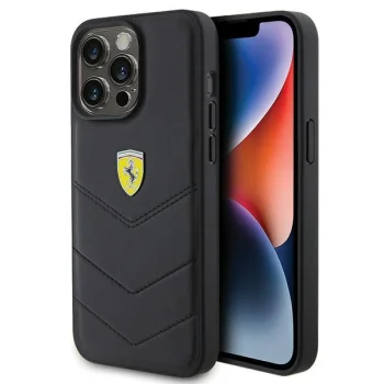 Чехол Ferrari для iPhone 15 Pro Max Quilted Metal Logo, черный