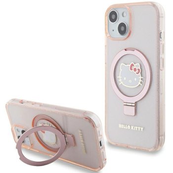 Apple iPhone 15 6.1'' Hello Kitty Ring Stand Glitter Electrop Logo MagSafe Cover Case, Pink | Telefona Maciņš...