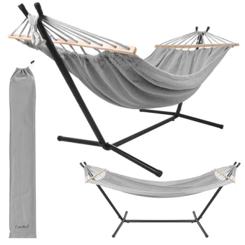 Divvietīgs dārza šūpuļtīkls ar statīvu 200x150cm Gardlov 27293, pelēks