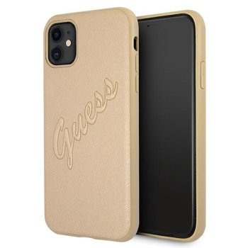 Apple iPhone 12 Pro Max 6.7'' Guess Saffiano Vintage Script Case Cover (GUHCP12LRSAVSLG), Gold | Чехол Кейс...