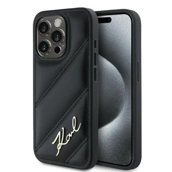 Чехол Karl Lagerfeld для iPhone 15 Pro Max Diagonal Quilted Script, черный
