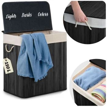 Massido 150 L Bamboo Laundry Basket with 3 Compartments and Lid