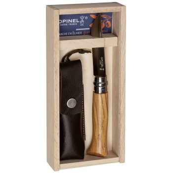 Opinel No. 08 Pocket Knife with Olive Wood Handle & Sheath
