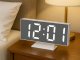 Digital LED Alarm Clock with Temperature Display and Mirror Surface, USB Powered, White